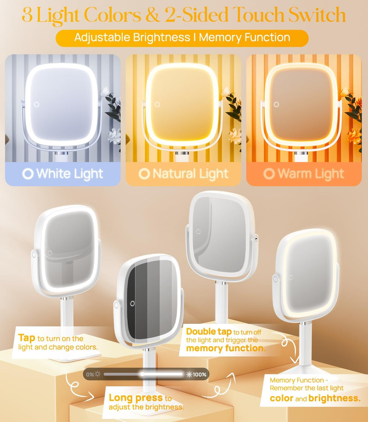 Gospire Rectangle Lighted Makeup Mirror with Lights 1X/7X Magnifying Mirror