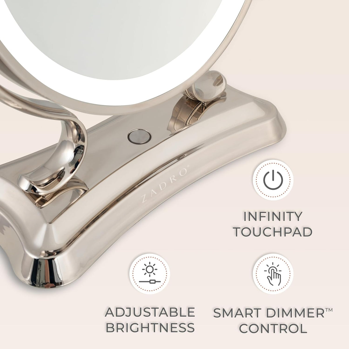 Zadro 12" Glamour LED Makeup Mirror with Lights and Magnification 5X/1X Touch Control Mirror with Lights for Makeup Desk (X-Large | 5X/1X | 12" W x 16" H | LED, Polished Nickel)
