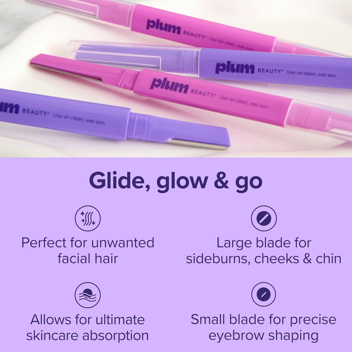 Plum Beauty Double-Sided Dermaplaning Razors (4-Pack) - Women Facial Razors