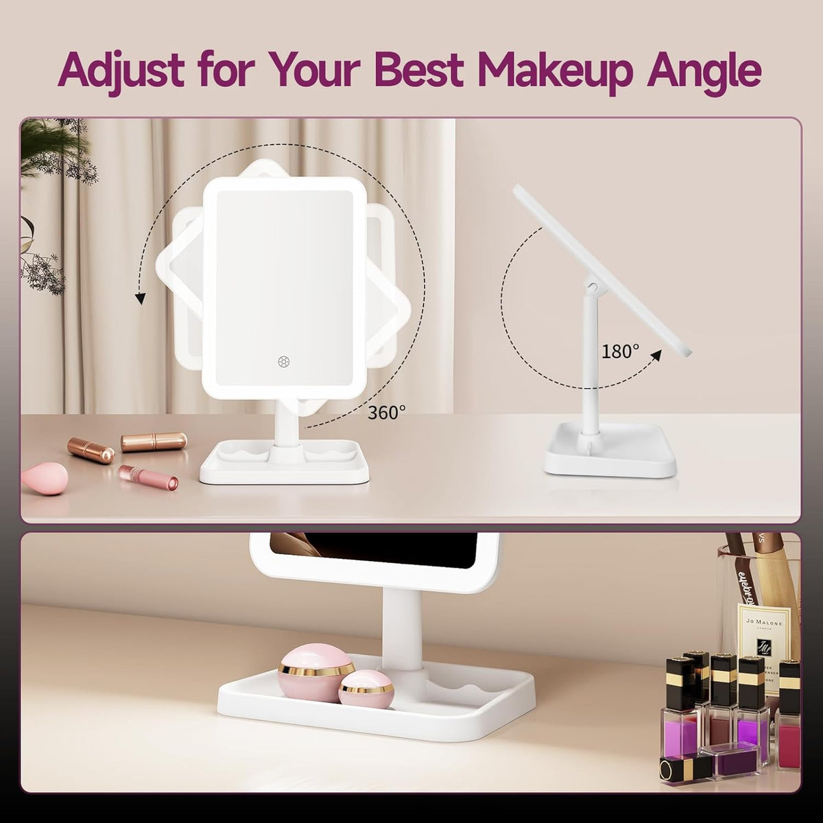 FUNTOUCH Rechargeable Vanity Makeup Mirror with Lights, White