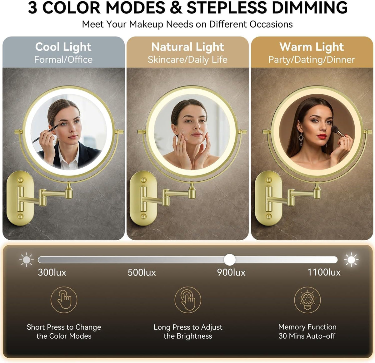 Auxmir 1X/20X Wall Mounted Makeup Mirror, 8" Rechargeable Magnifying Mirror