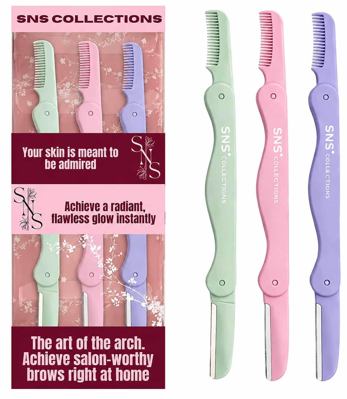 Dermaplane Razor for Women, Face Razor & Eyebrow Trimmer, Facial Hair Remover, Peach Fuzz Remover, Exfoliating Facial Razor with Protective Cover, Safe Precision Blade, Pack of 3