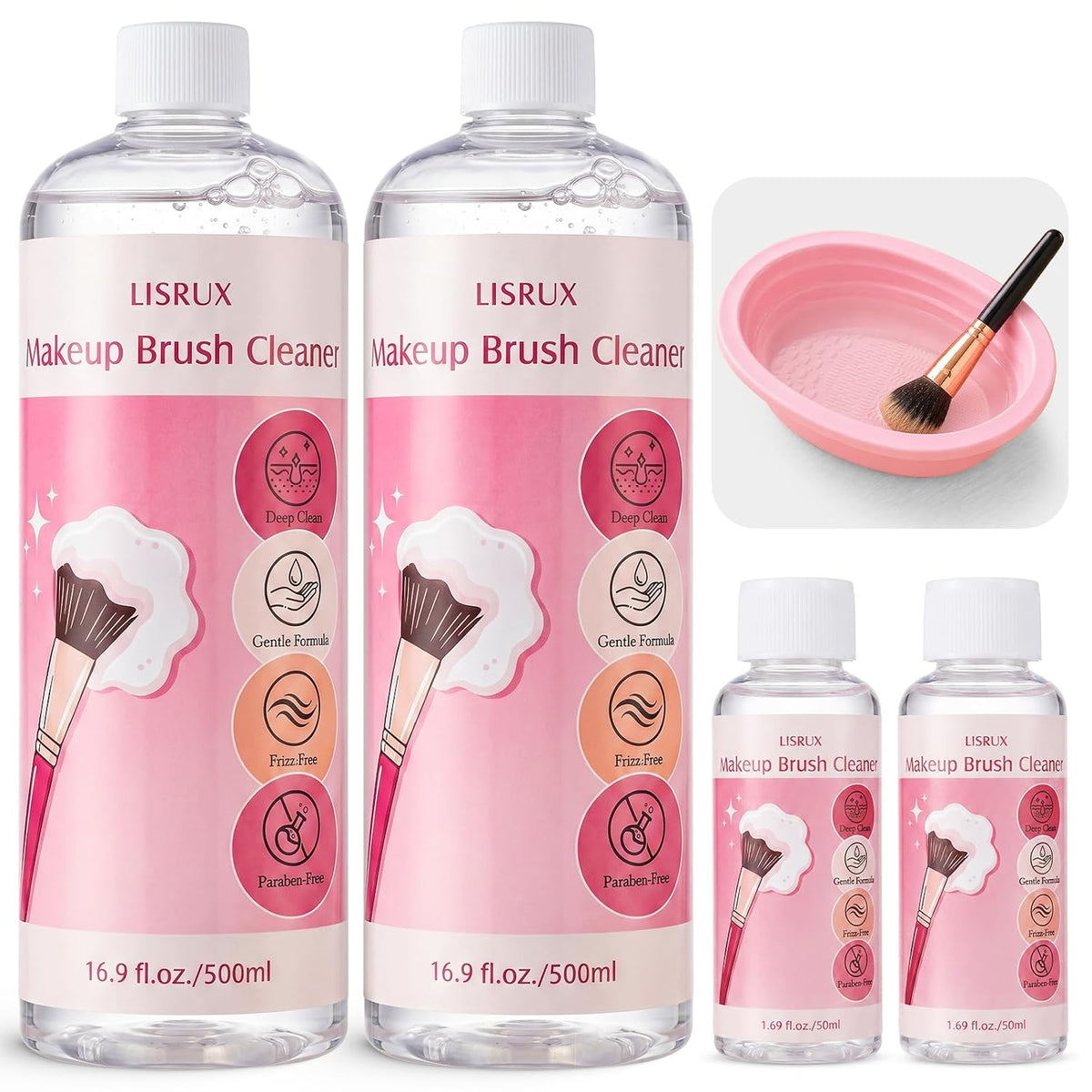 Makeup Brush Cleaner, Make Up Brush Cleaner Cleanser, 37.18 Fl Oz (4 Bottles) With Cleaning Bowl, Makeup Cleaner for Brushes, Sponges and Puffs, Gentle Deep Clean Brush Shampoo, Vegan & Cruelty-Free