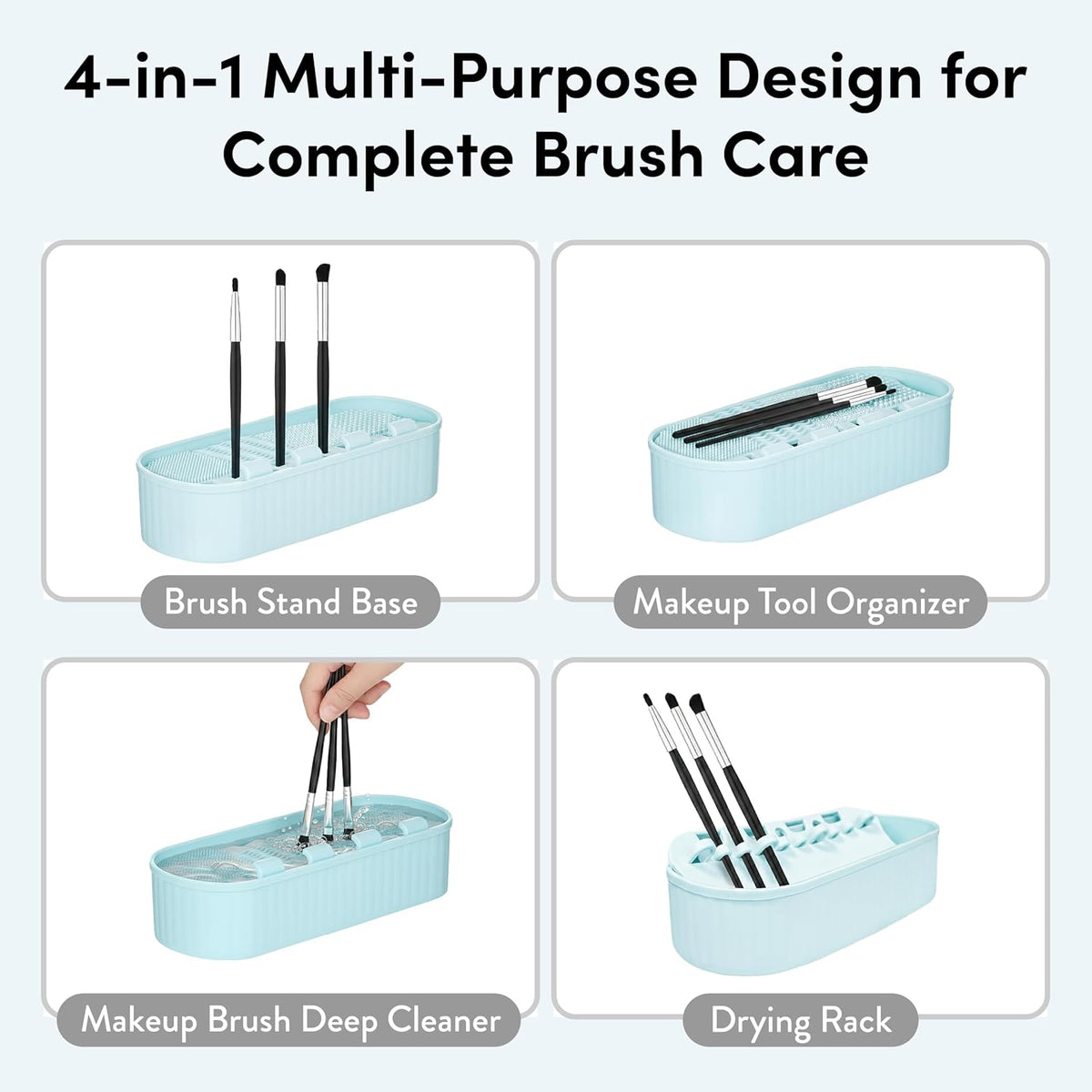ÉCLAT Makeup Brush Cleaner Mat, 3 in 1 Brush Cleaner Bowl Holder & Cosmetic Tool Organizer Case for Travel, Storage & Air Drying, Portable Make Up Cleaning Tool for Sponges & Powder Puffs (Blue)