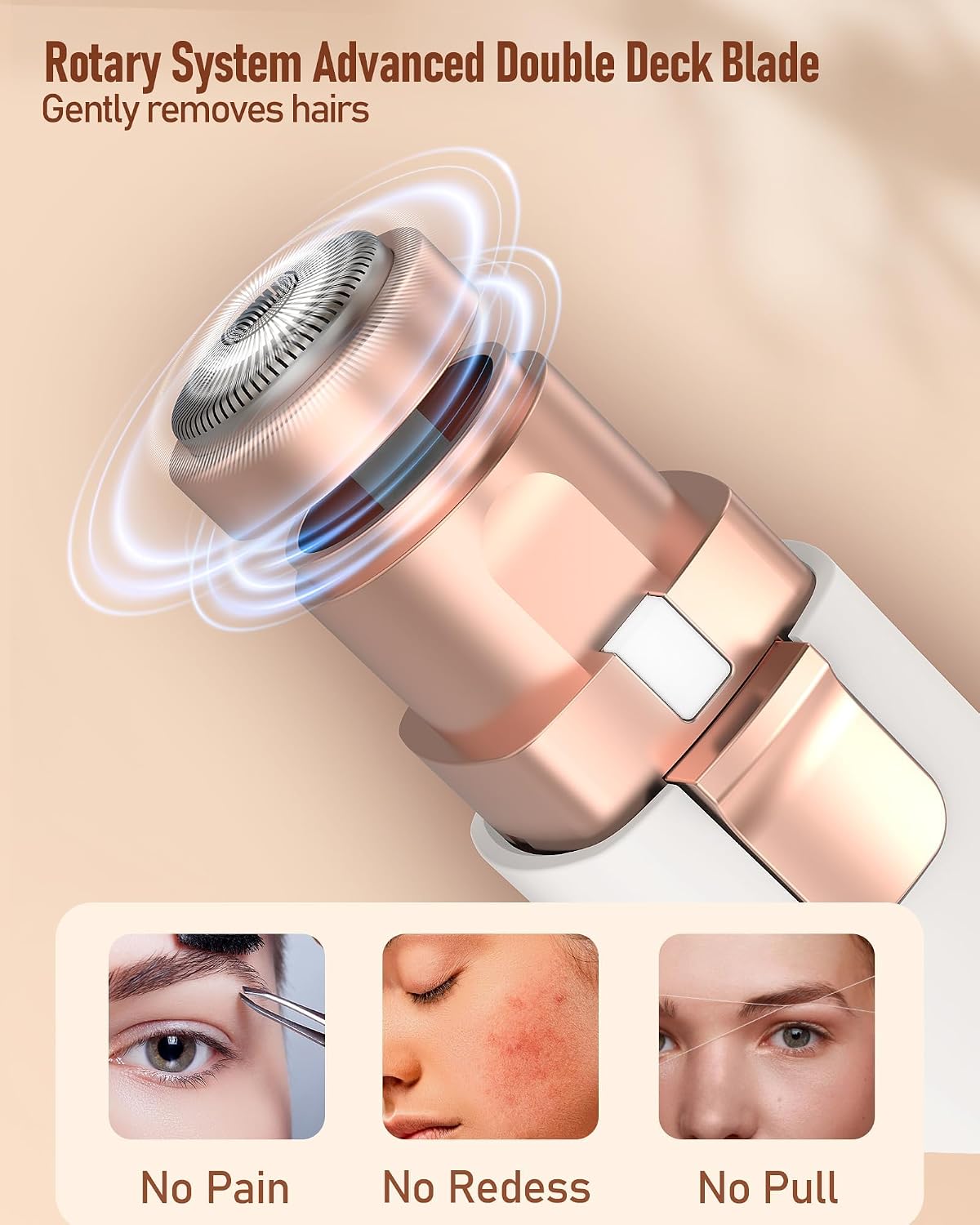 Eyebrow Trimmer Facial Hair Removal for Women: 2 in 1 Rechargeable Face Shaver with LED Light, Painless Electric Eyebrow Razor for Eyebrows, Upper Lip, Chin, Peach Fuzz & Fine Facial Hair