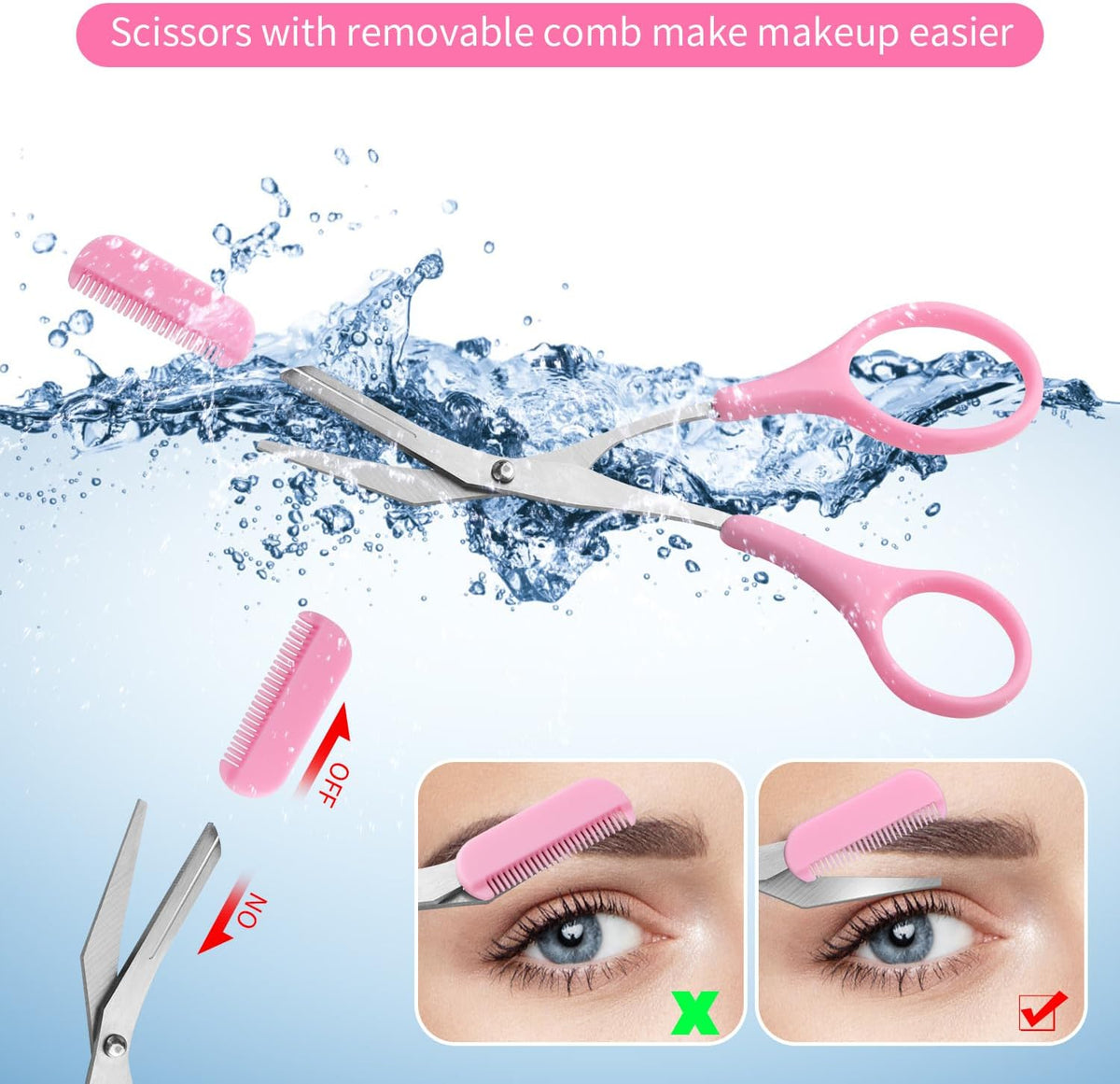 3pcs-Eyebrow Scissors with Eyebrow Razor,Professional Eyebrow Trimmer Scissors with Comb,Non Slip Finger Grips Eyebrow Trimmer, Hair Removal Beauty Accessories for Men Women (Black, Pink, Blue)