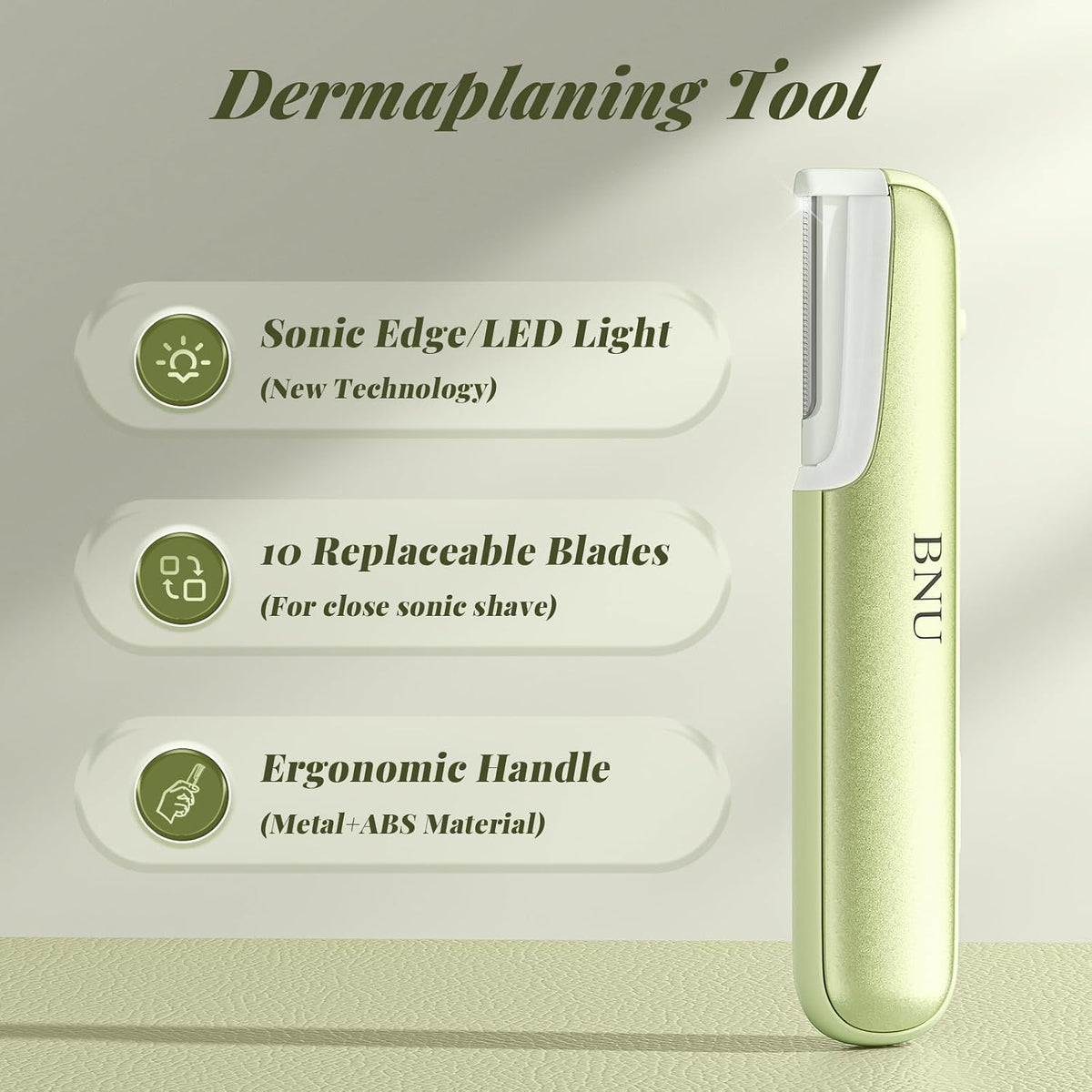 BNU Dermaplane Razor for Women Face Razor Facial Hair Removal Green