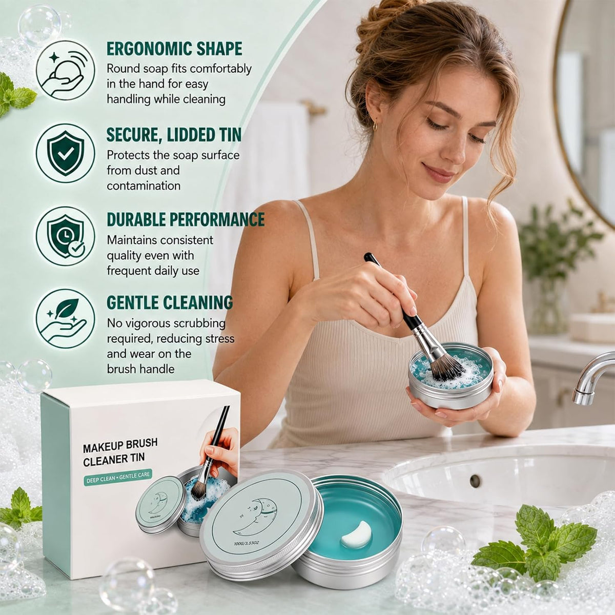 Moon‑Shaped Makeup Brush Cleaning Solid Soap, Efficient Removes Makeup Residues, Gentle Cleanser for Makeup Brushes, Beauty Blenders & Powder Puffs