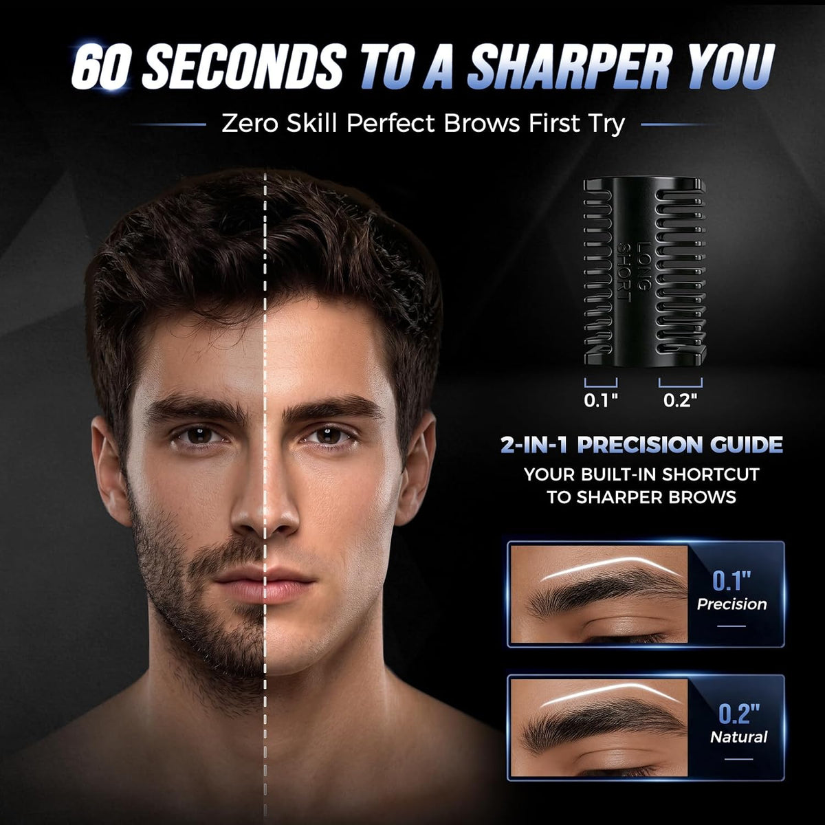 Electric Eyebrow Trimmer for Men Women, Painless Eyebrow Razor with Comb Battery, Dual-Blade Facial Hair Remover, Precision Shaver for Face, Upper Lip, Beard, Sideburns, Body, 30° Pivoting Head