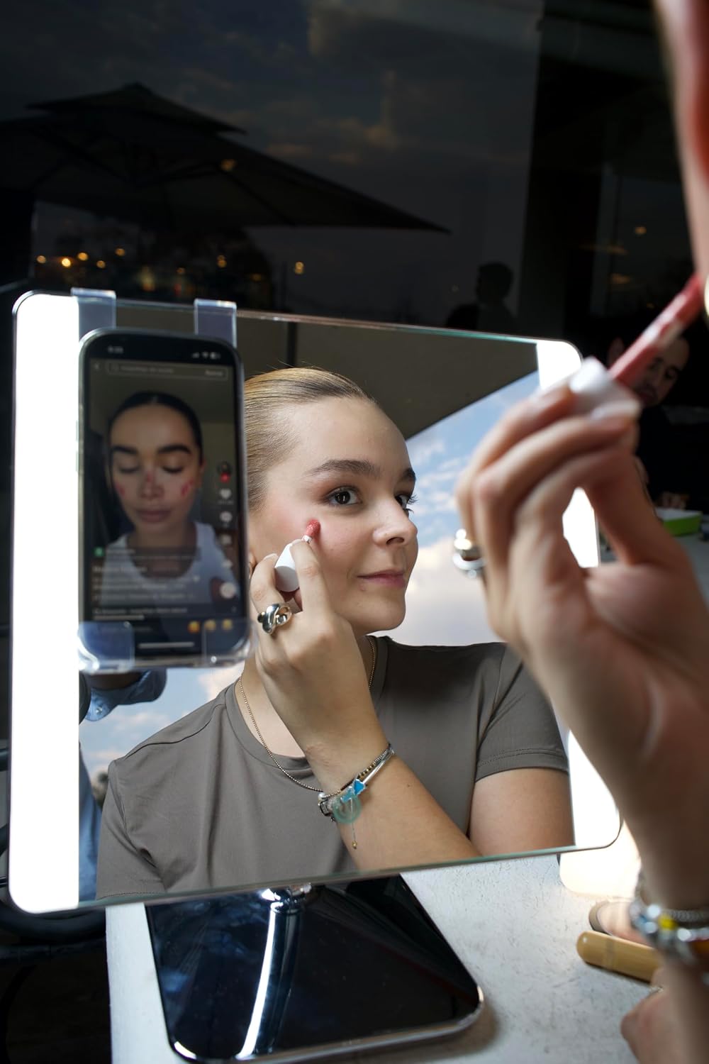 Conair Lighted Makeup Mirror, LED Vanity Mirror, 1X/10X Magnifying Mirror with Phone Holder, Corded in Polished Chrome