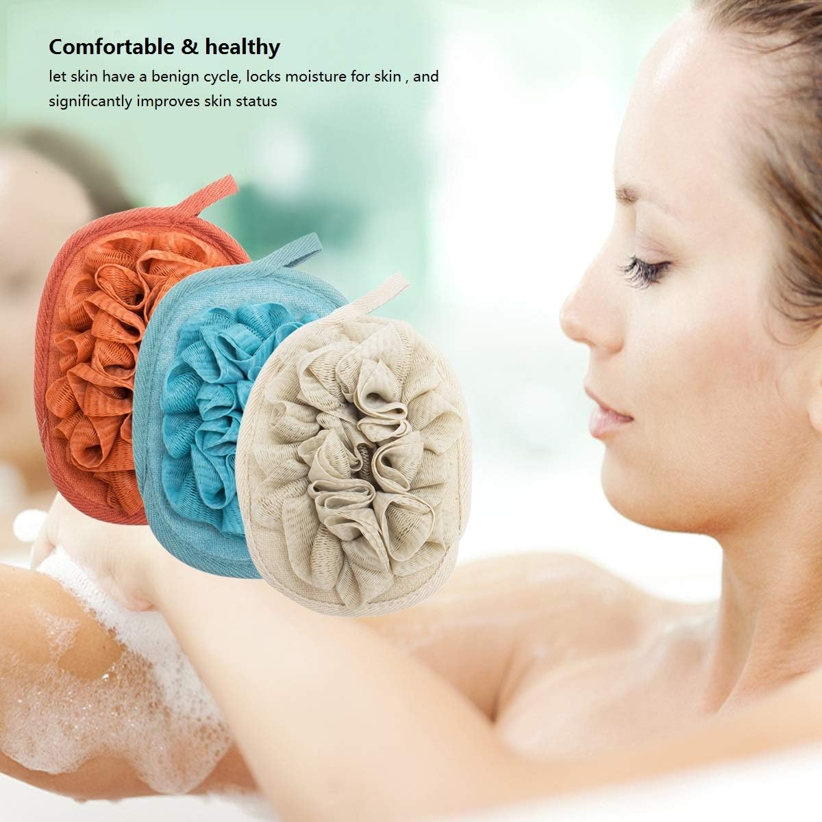 3 Pack Body Sponge Brushes Pouf Mesh Brush Shower Glove with Flower Bath Ball