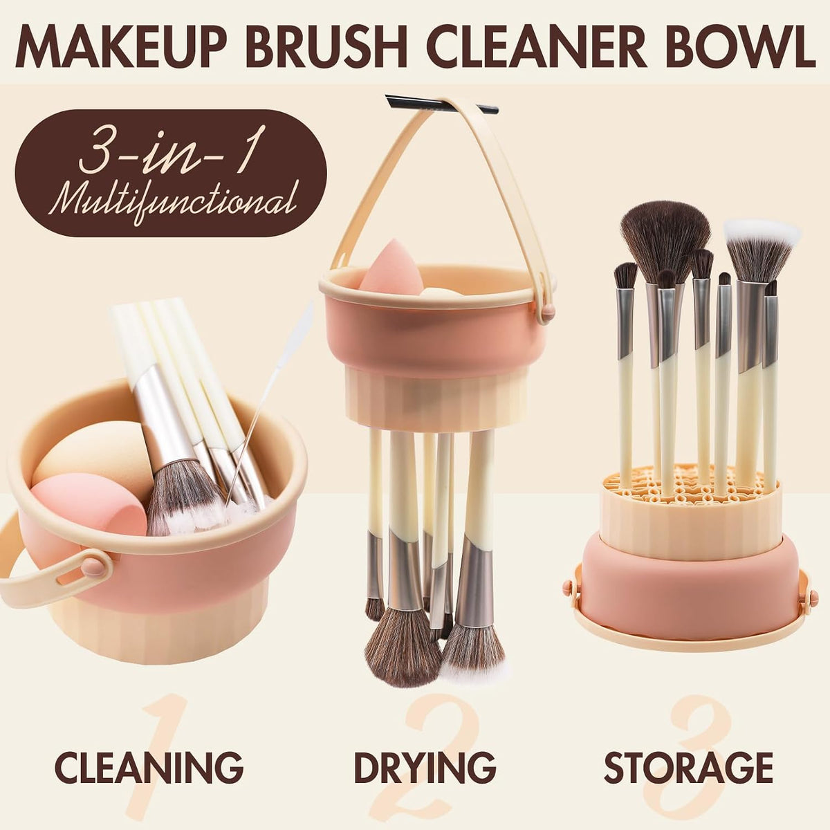 Makeup Brush Cleaner Mat + Solid Brush & Sponge Soap, Brush Cleaner Bowl & Makeup Brush Cleanser, 3 in 1 Makeup Organizer, Vegan, Deep Cleaning, No Residue(2-piece set, 100g/3.53oz + Khkai)