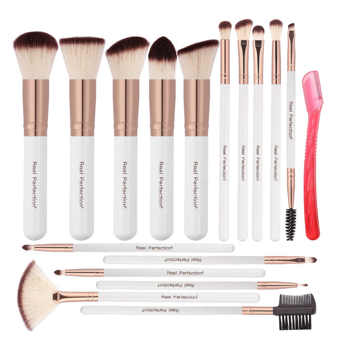 Real Perfection Makeup Brush Set 16 Pcs with 1 Eyebrow Razor Premium Synthetic Foundation Powder Concealers Eyeshadow Blush Makeup Brushes Make up Brushes Kit (Black)