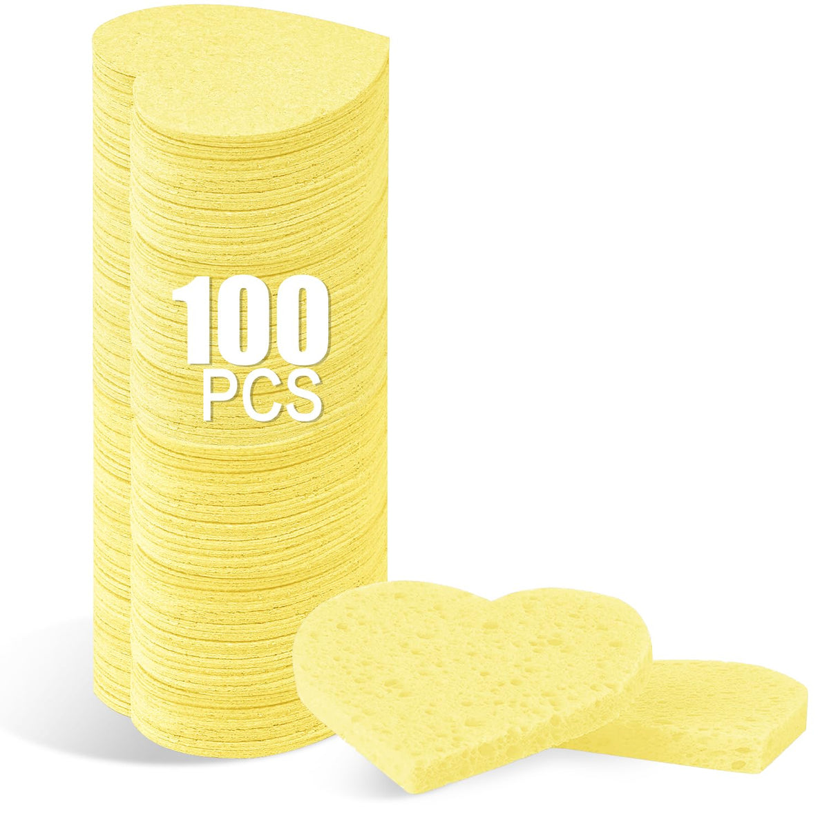 100-Count Compressed Facial Sponges for Estheticians Heart Shape Natural Cellulose Sponge Professional Cosmetic Spa Sponges for Face Cleansing, Massage, Pore Exfoliating, Mask, Makeup Removal, Black