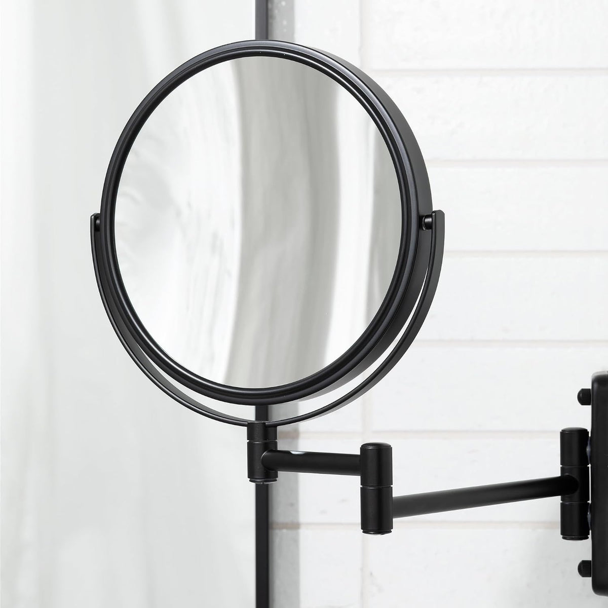 JERDON Wall-Mounted Makeup Mirror - 5X Magnification - Black - JP7506BK