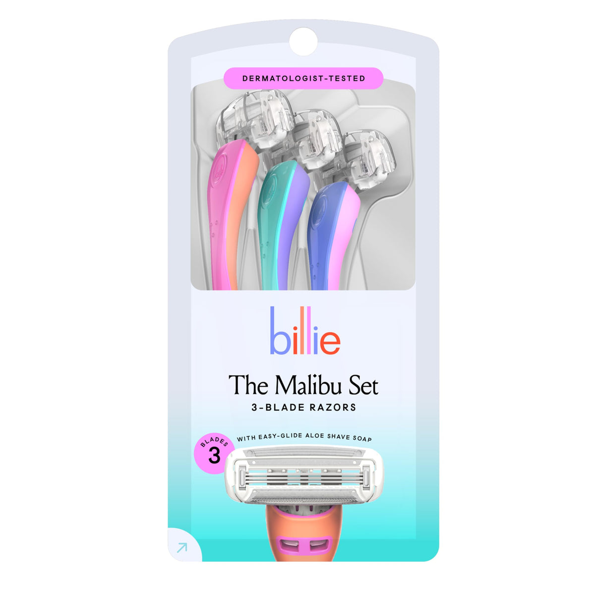 Billie 3 Blade Disposable Razors for Women, The Malibu Set, 3 ct