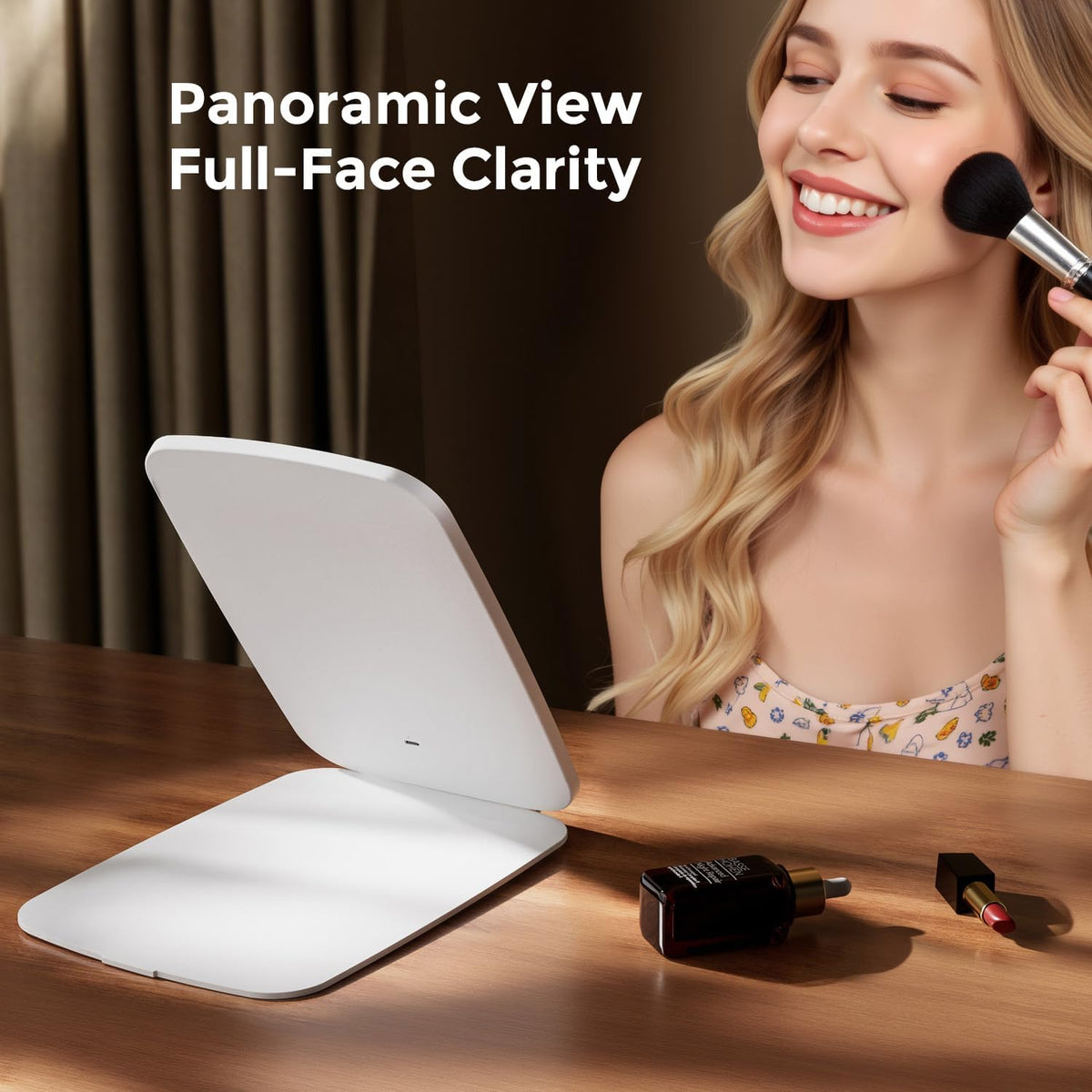 NEZZOE Portable Makeup Mirror, Large Travel Mirror with Light, 10”x7” White