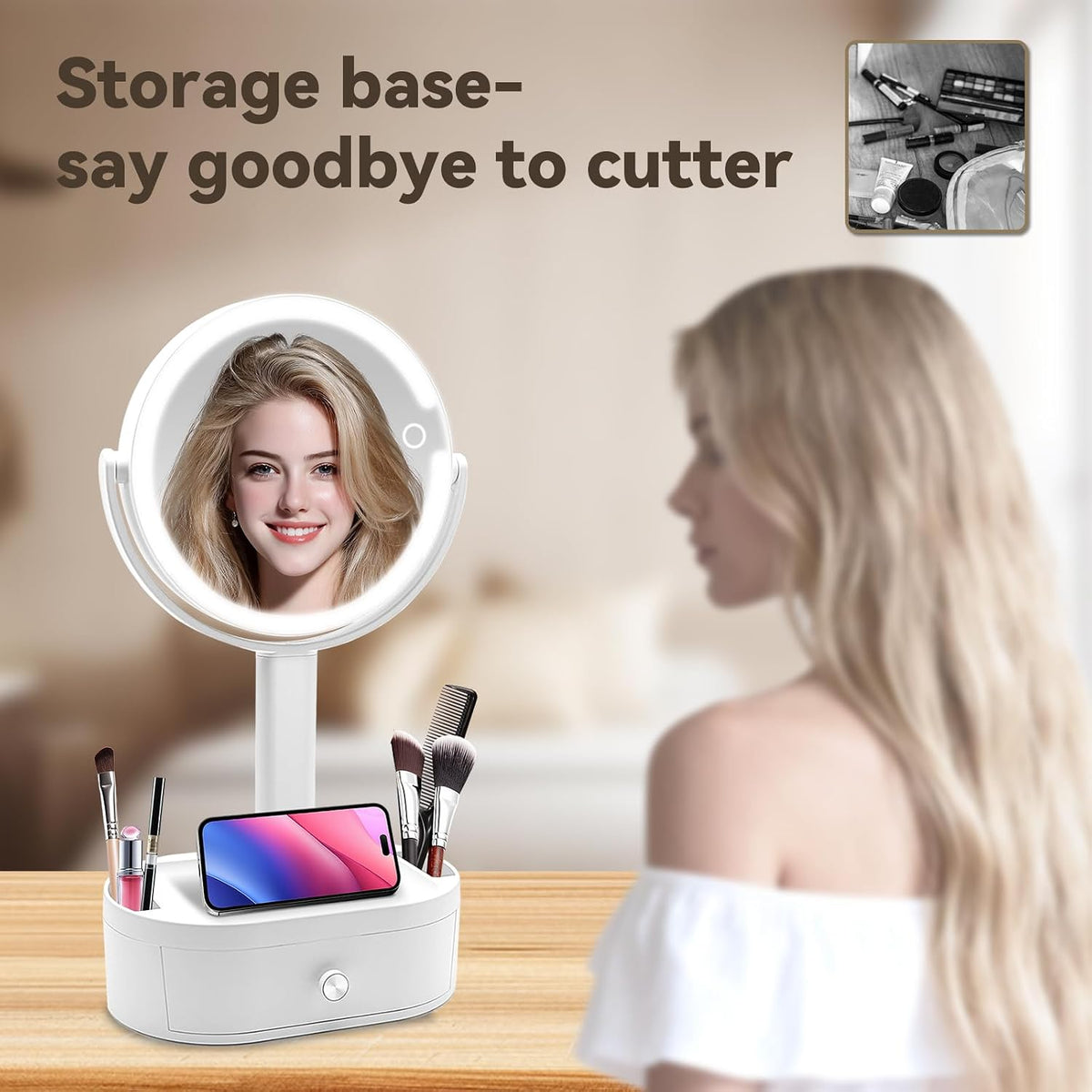 SANYCASA Makeup Mirror with Lights, Lighted Makeup Mirror with Magnification, 80 LED Vanity Mirror with Lights, 3 Color Modes & Stepless Dimming, Shatterp roof & Stable Base