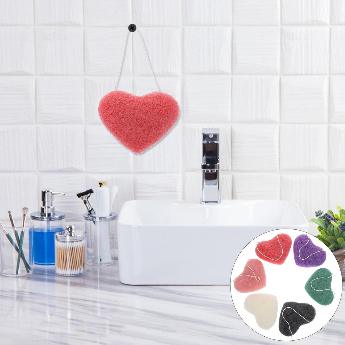 Beaupretty 6 Pcs Konjac Facial Sponges Heart Shaped Face Cleansing and Exfoliation Sponges Natural Cleaning Puff Scrubber for Women Men