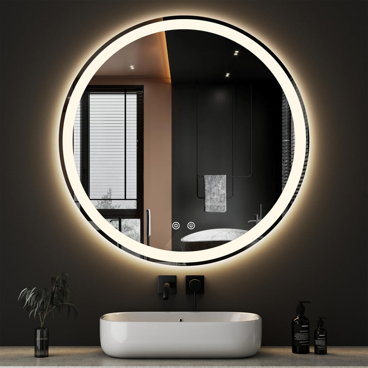 DUMOS 28 Inch Round LED Bathroom Mirror with Lights, Circle Vanity Mirror