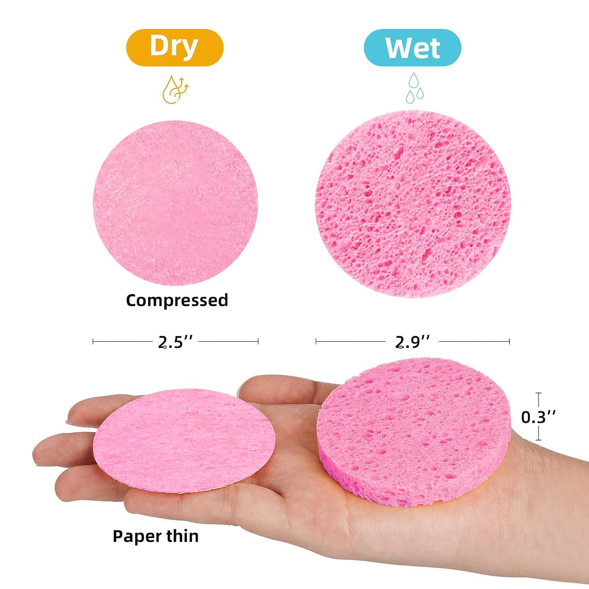 50-Count Compressed Facial sponges for Daily Facial Cleaning,Pink
