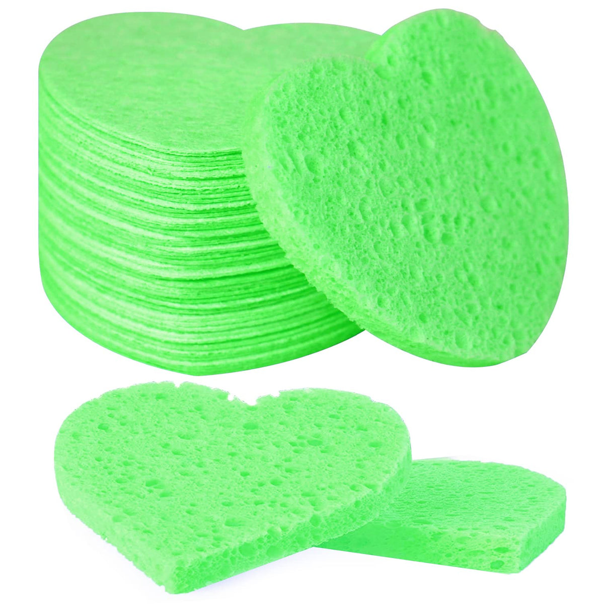 100-Count Compressed Facial Sponges for Estheticians Heart Shape Natural Cellulose Sponge Professional Cosmetic Spa Sponges for Face Cleansing, Massage, Pore Exfoliating, Mask, Makeup Removal, Black