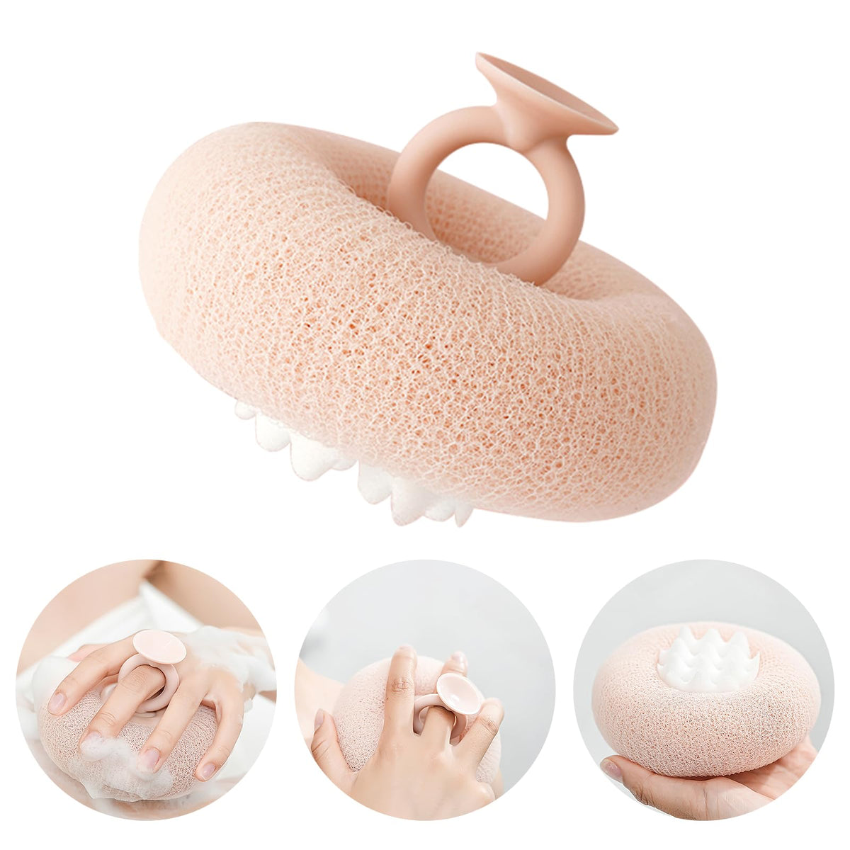 2-in-1 Sunflower Shower Sponge with Suction Cup | Exfoliating Bath Sponge for Soft Skin | Hypoallergenic & Eco-Friendly Body Scrubber for Spa-Like Luxury (Purple)