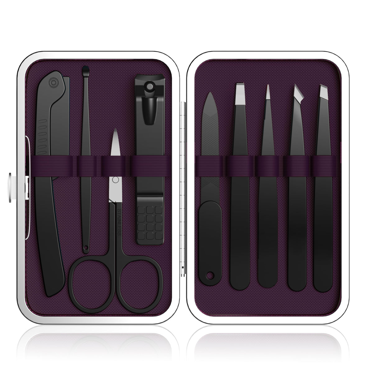 Yougai 9 Pcs Tweezers and Nail Clippers Set for Women Facial Hair with Travel Case, Professional Stainless Steel Eyebrow Tweezers Kit Great Precision Tweezers for Daily Beauty Tool