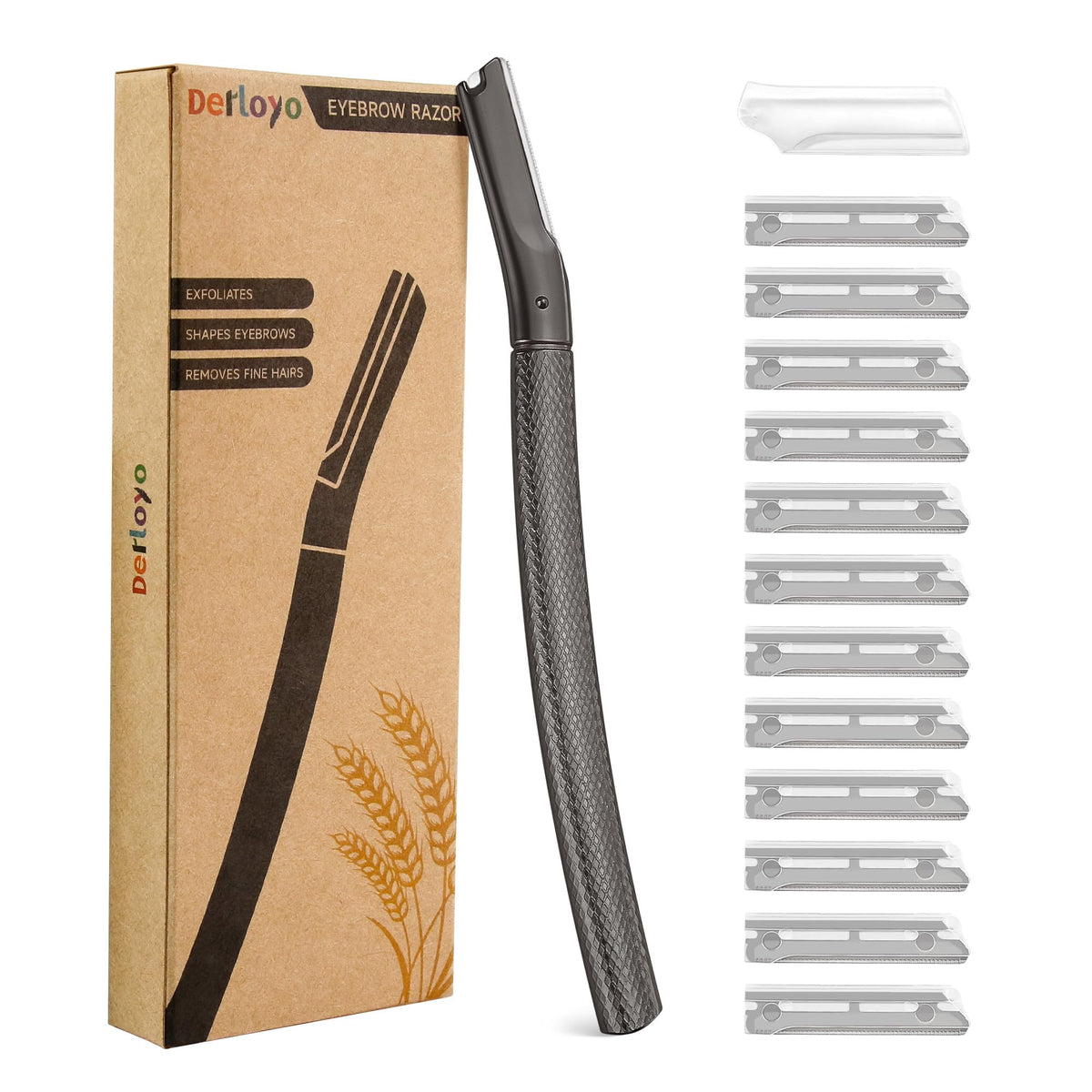 Eyebrow Razor, Dermaplane Razor for Women Face, 12 Refill Blades, Rose Gold