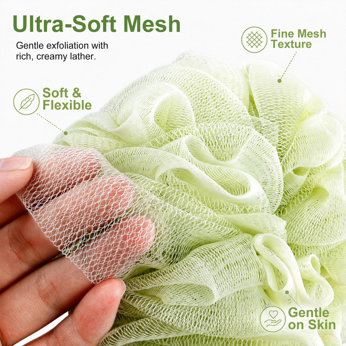 Loofah Sponge 4 Pack,Soft Mesh Bath Pouf,Shower Sponge,60g