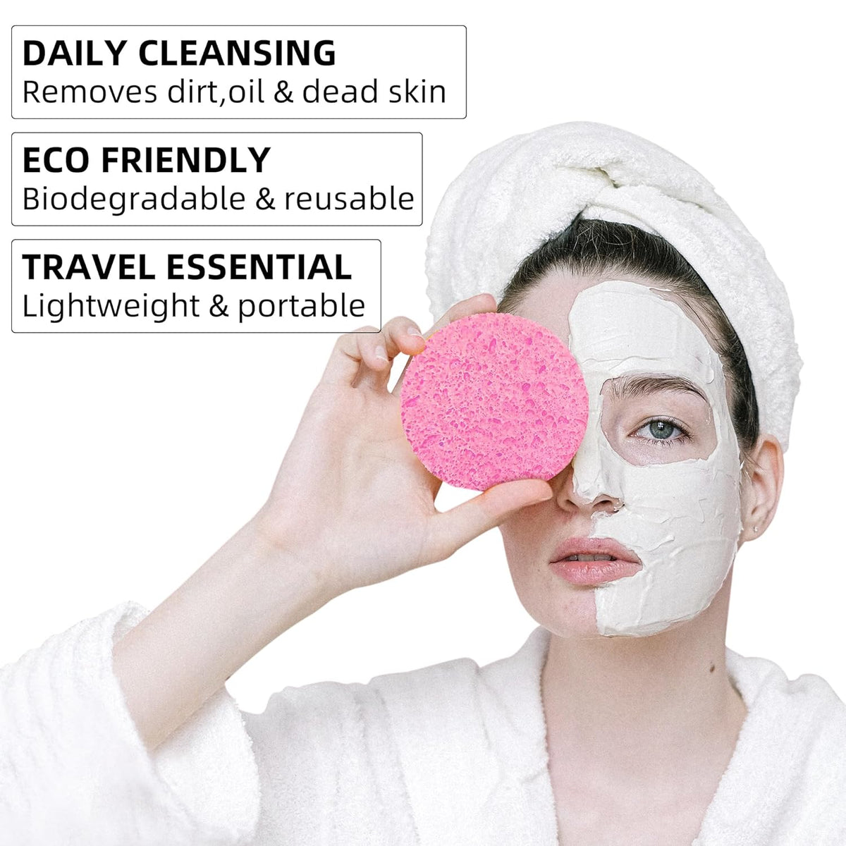 50-Count Compressed Facial sponges for Daily Facial Cleaning,Pink