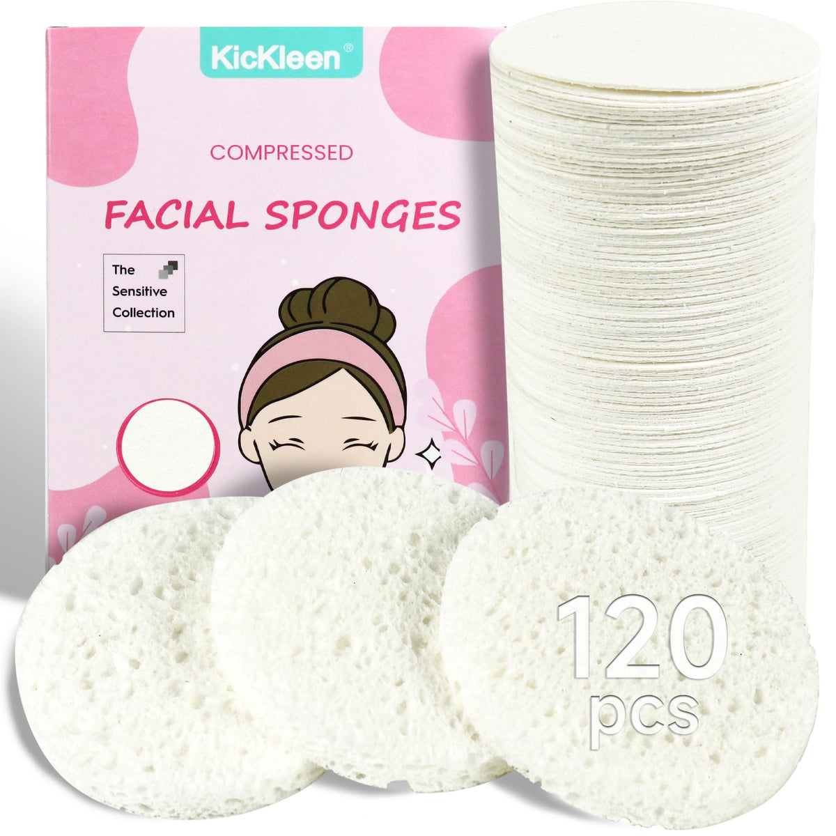 50-Count Compressed Facial sponges for Daily Facial Cleaning,Pink