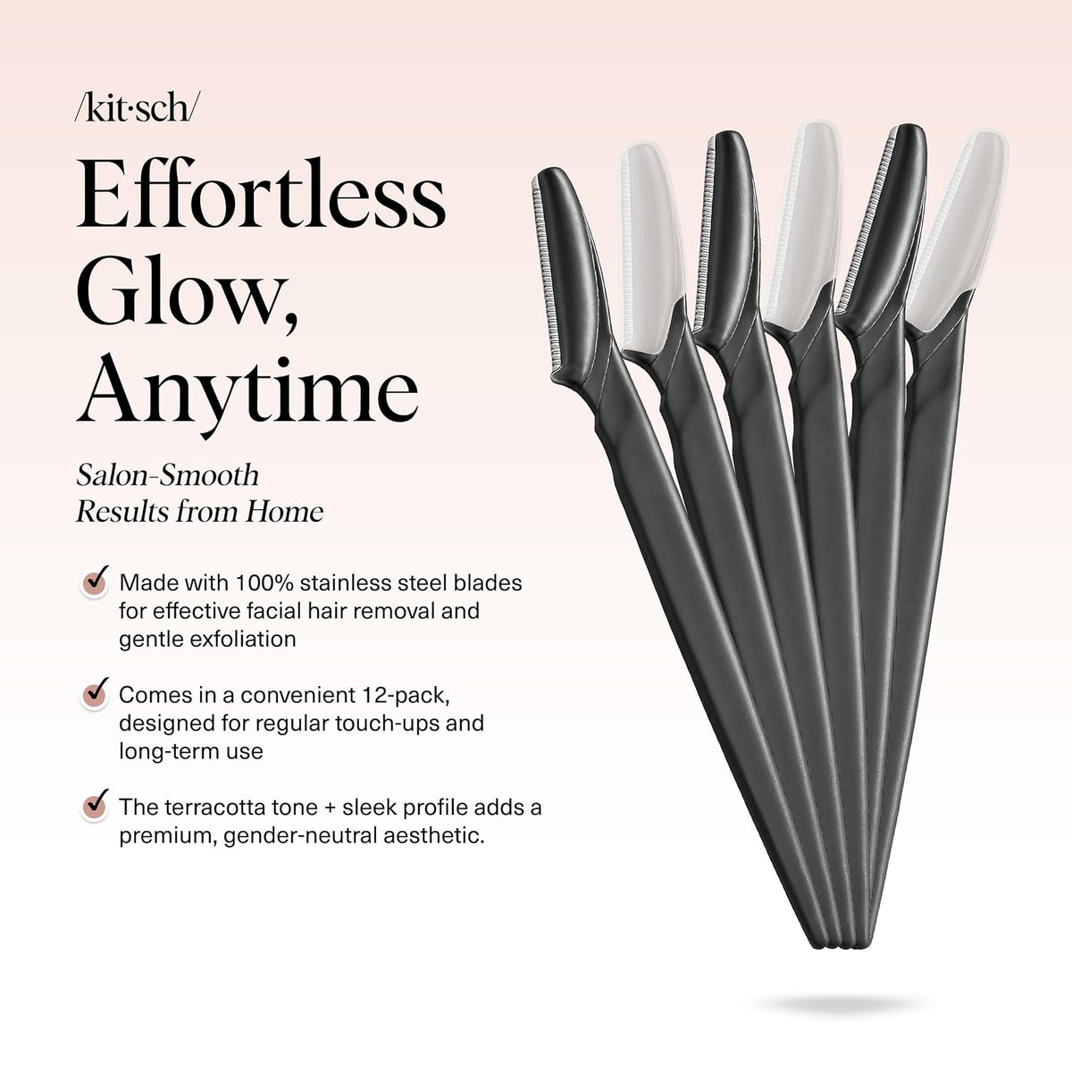 Kitsch Dermaplane Razor for Women Face – Black, 6 pcs