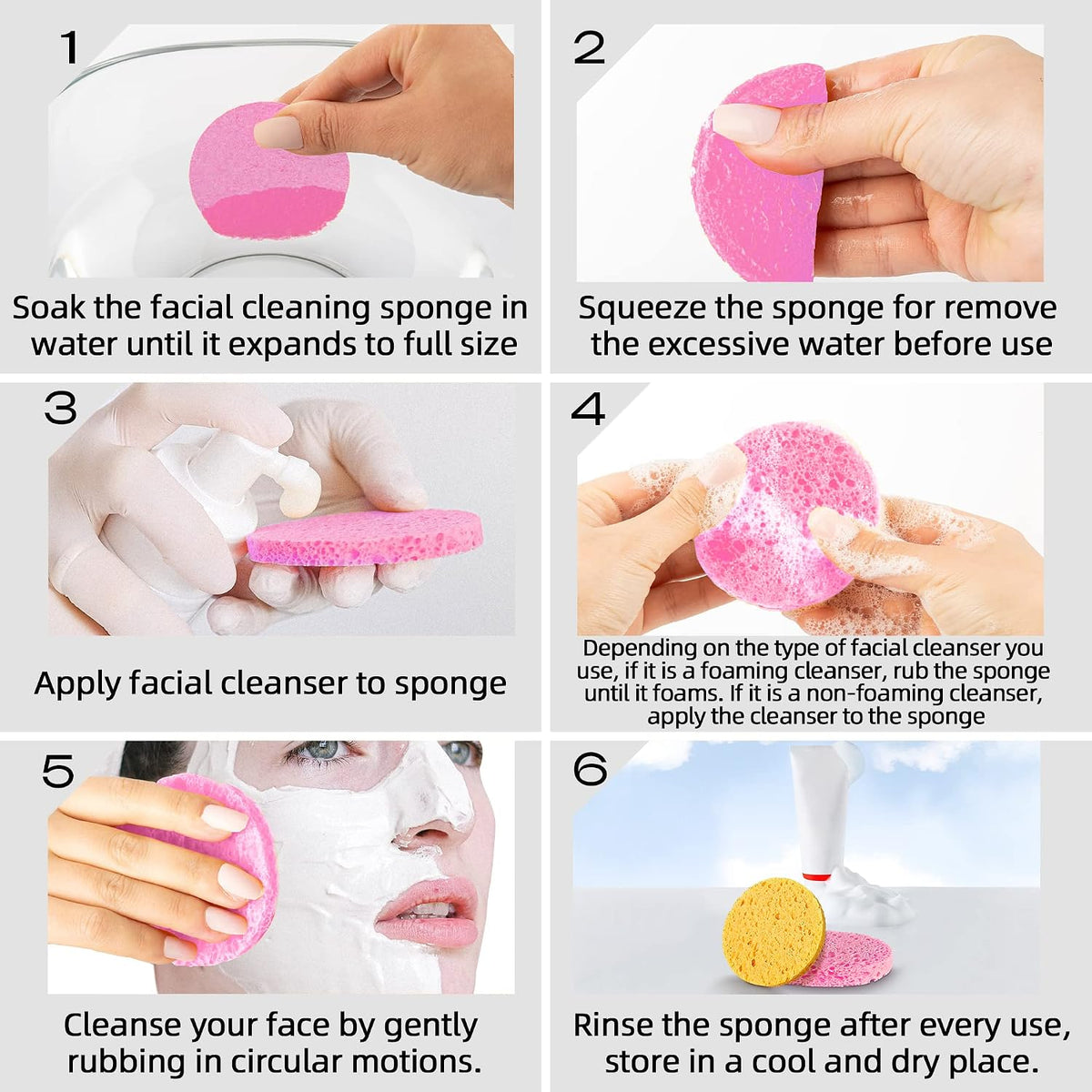 50-Count Compressed Facial sponges for Daily Facial Cleaning,Pink