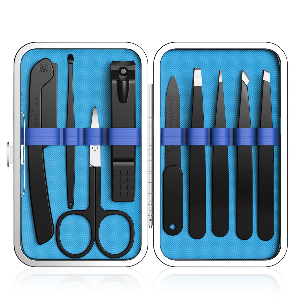 Yougai 9 Pcs Tweezers and Nail Clippers Set for Women Facial Hair with Travel Case, Professional Stainless Steel Eyebrow Tweezers Kit Great Precision Tweezers for Daily Beauty Tool