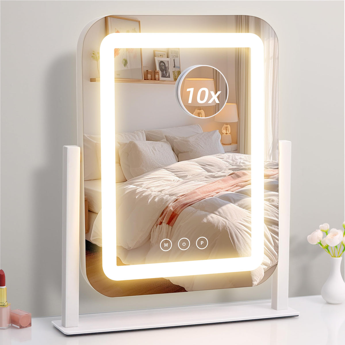 Vanity Mirror with Lights,13.1"×16.7"LED Makeup Mirror,Lighted Makeup Mirror with Lights, Smart Touch Control Dimmable 3 Modes Light, Lighted Up Mirror for Makeup Desk, Bedroom, Dressing Room