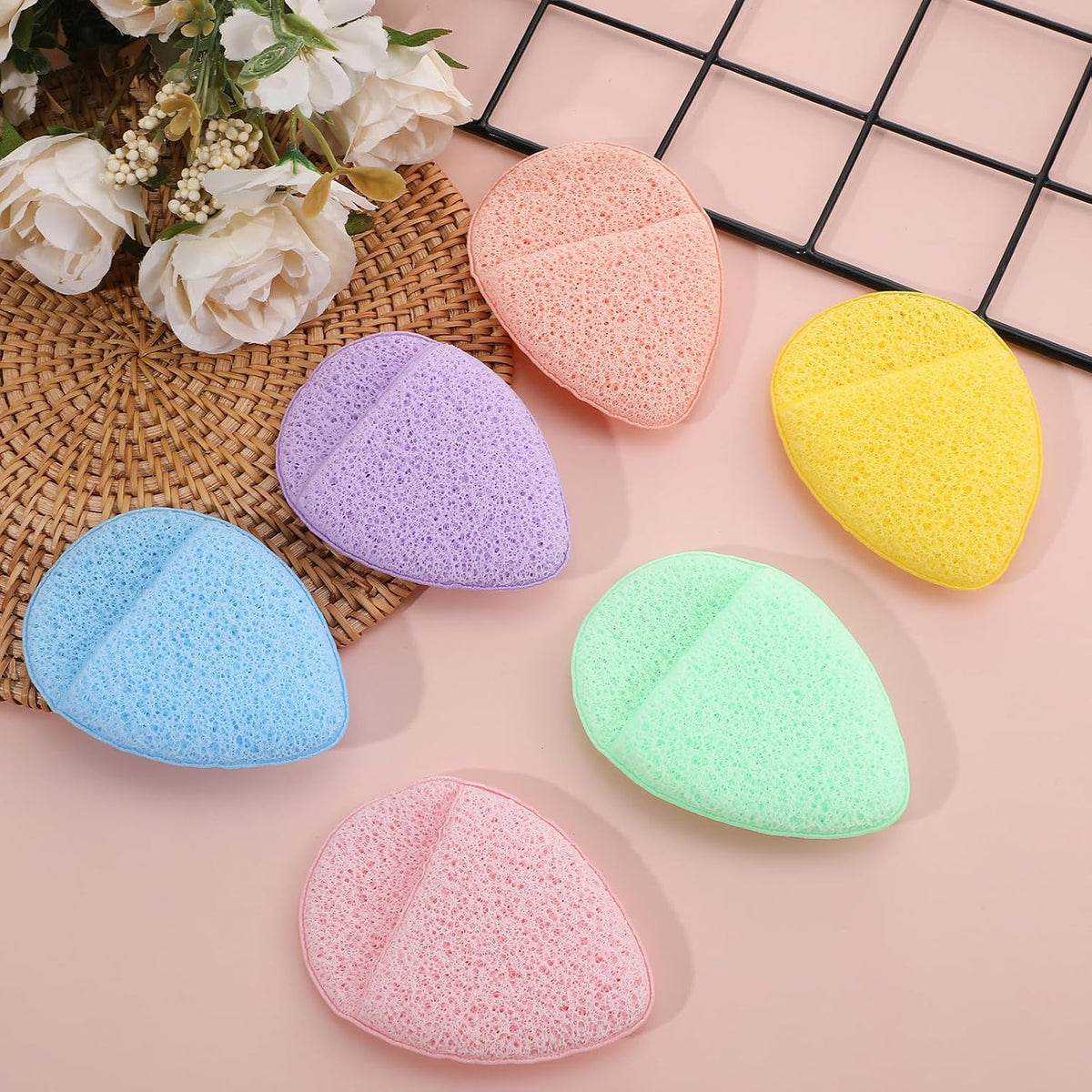 6 PCS Face Sponges for Cleansing and Exfoliating Facial Sponges for Washing Face Cleansing Puff Colorful Reusable Makeup Remover Exfoliating Pads for Daily Clean