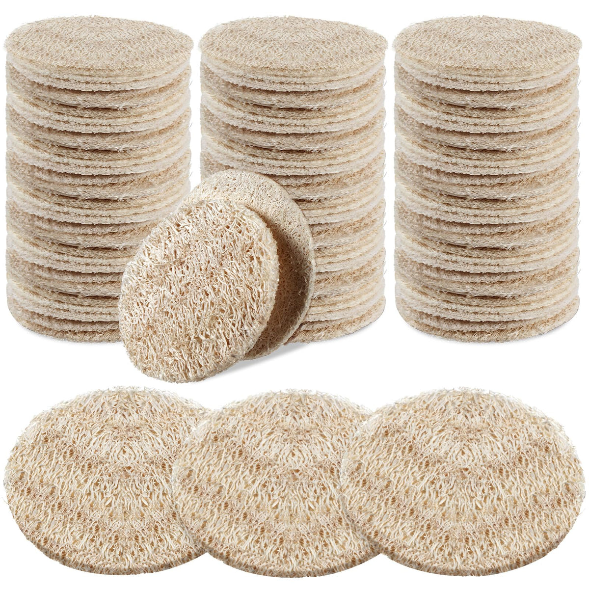 Bokon 100 Pcs Loofah Exfoliating Face Pads 2.36" Round, Beige