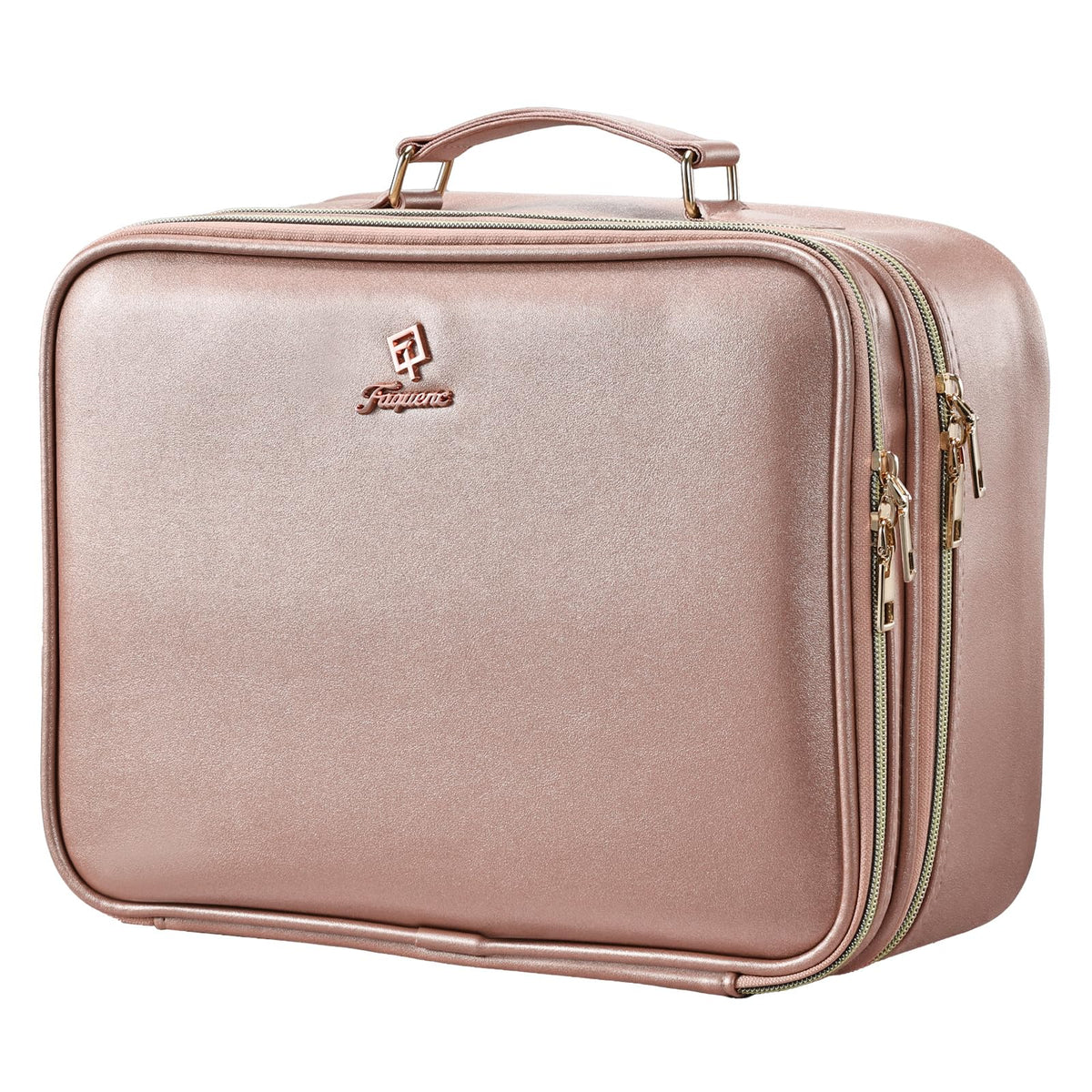 Faquenc Makeup Bag with LED Lighted Mirror 12.2 IN Cosmetic Train Case Double Layer Makeup Case Adjustable Brightness in 3 Colors Cosmetic Organizer Artist Storage with Brush Holder Vanity Beige
