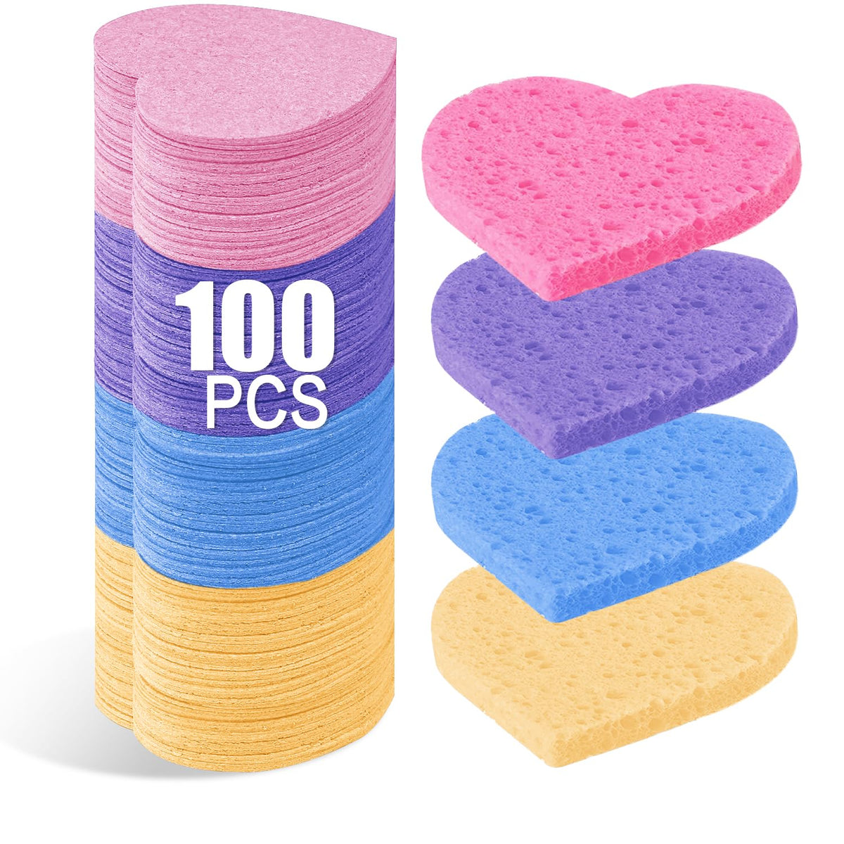 100-Count Compressed Facial Sponges for Estheticians Heart Shape Natural Cellulose Sponge Professional Cosmetic Spa Sponges for Face Cleansing, Massage, Pore Exfoliating, Mask, Makeup Removal, Black