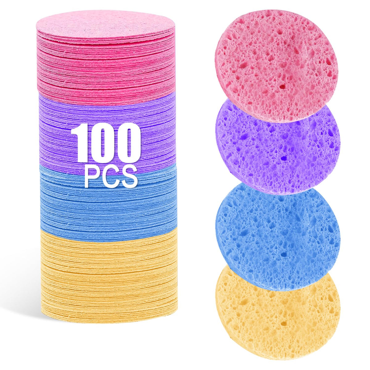 50-Count Compressed Facial Sponges, Pink Cellulose Daily Facial Cleaning