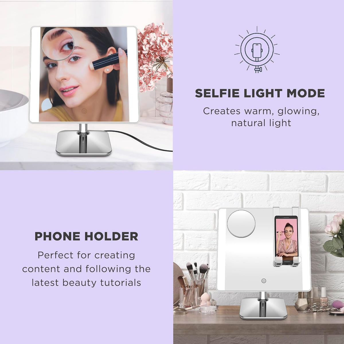 Conair Lighted Makeup Mirror, LED Vanity Mirror, 1X/10X Magnifying Mirror with Phone Holder, Corded in Polished Chrome
