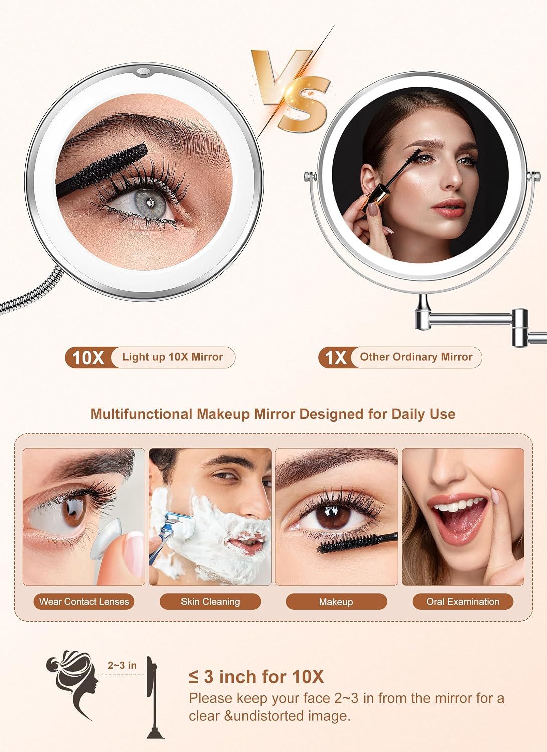 10x Magnifying Mirror with Light, Flexible Gooseneck Travel Make up Mirror