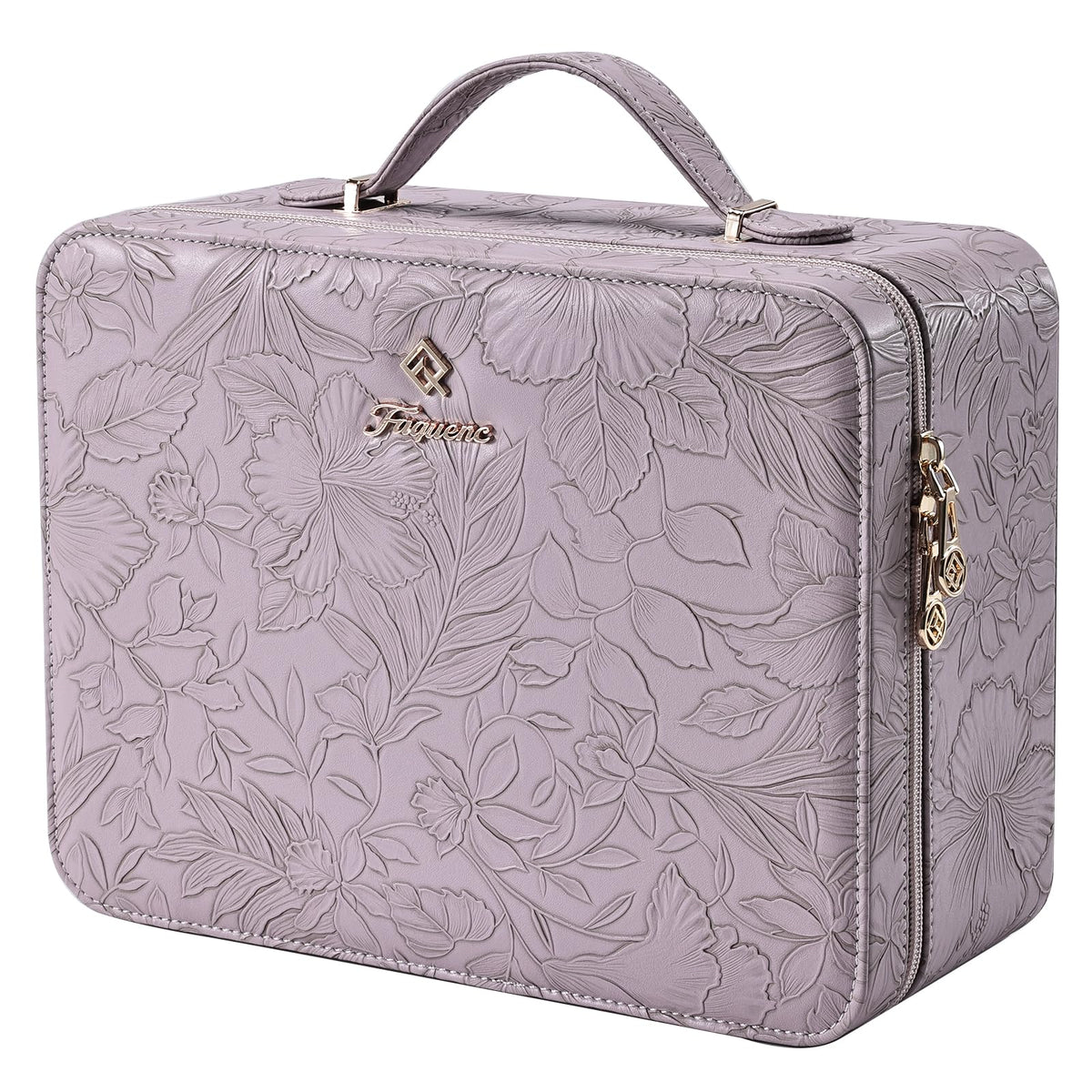 Faquenc Leather Makeup Case with LED Lighted Mirror 11.4 Inch Travel Makeup Bag Adjustable Brightness in 3 Colors Cosmetic Organizer Artist Storage Bag with Dividers Brush Holder Bag Vanity White