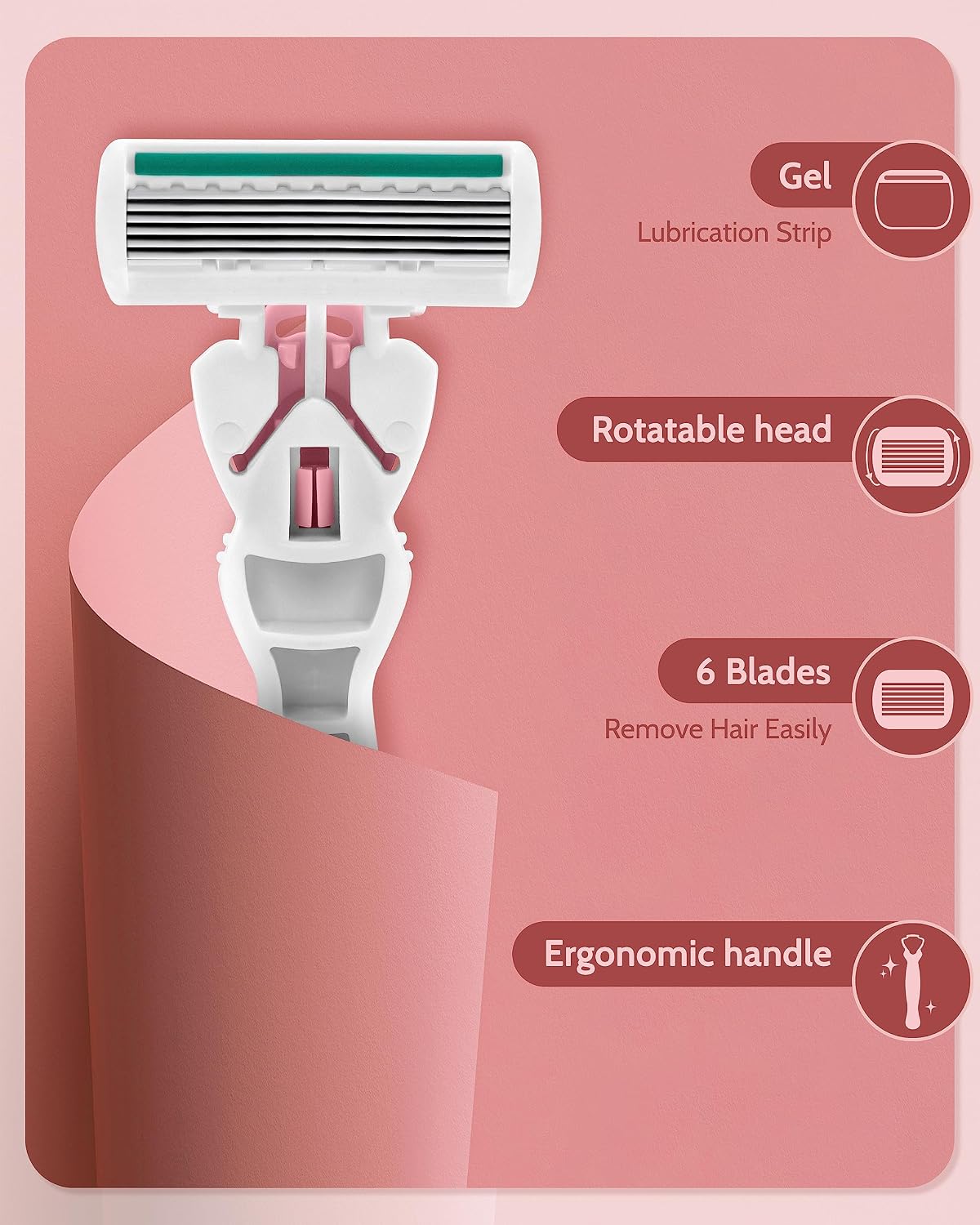Razors for Women Sensitive Skin, 6 Blades Women’s razors for Shaving, including 1 Travel Razor for Women with 12 Blade Refills