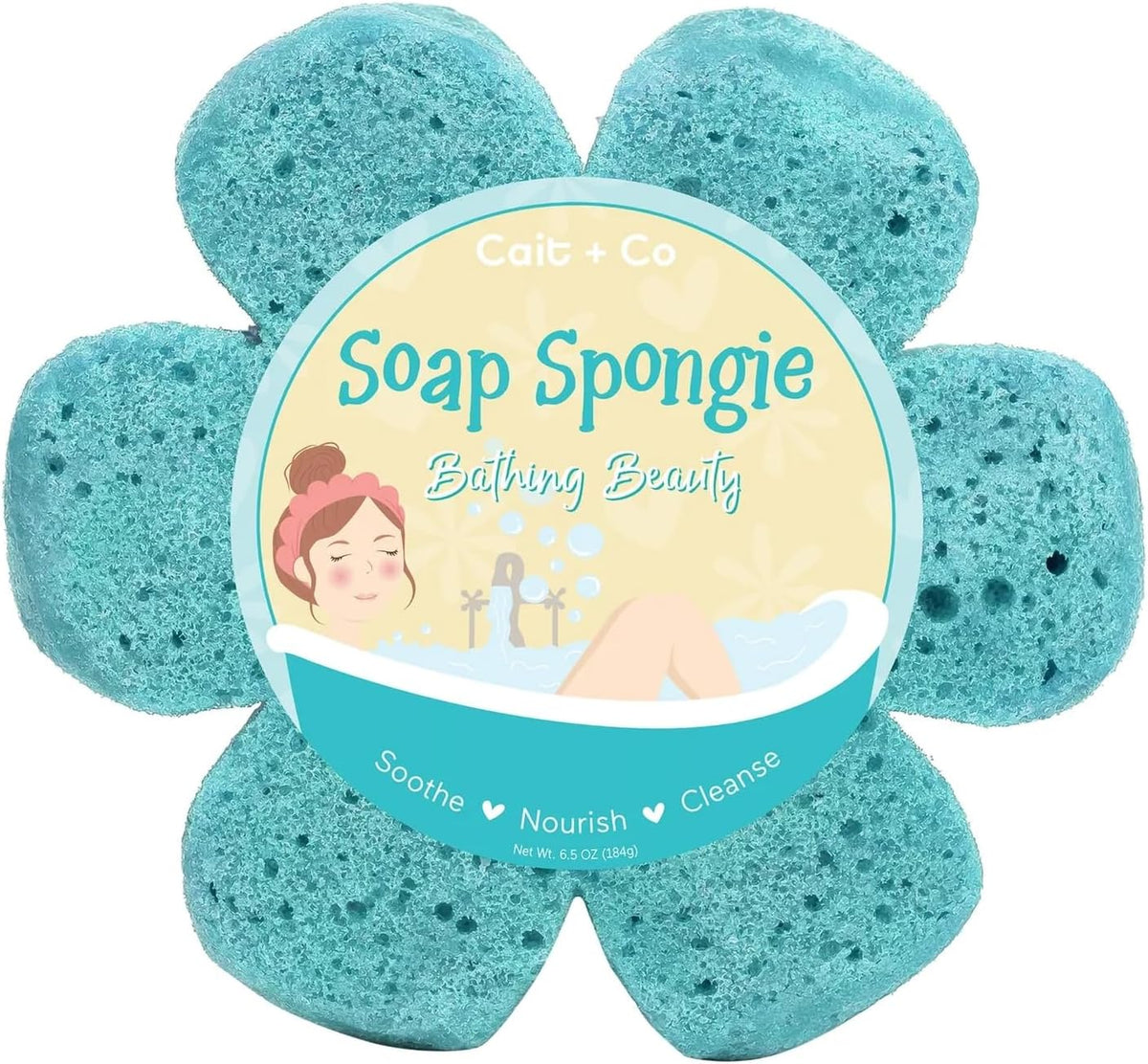 Cait + Co Soap Infused Body Sponge for Bath and Shower, 6.5 Ounce Scrubber with Moisturizing Shea Butter, Bathing Beauty