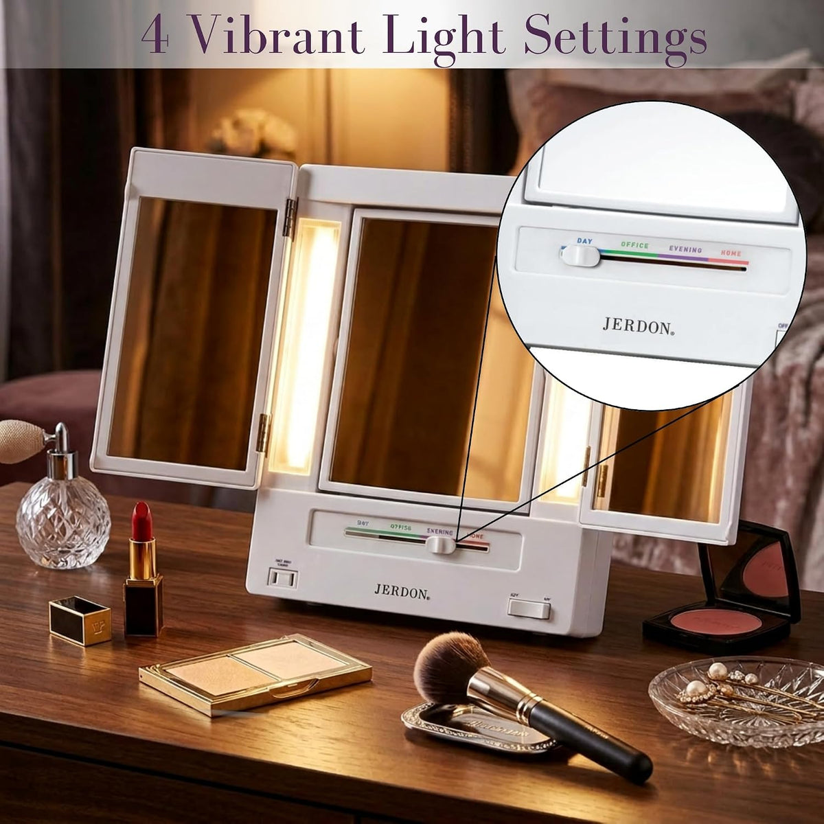JERDON Lighted Makeup Mirror with 5X Magnification - White - JGL9W