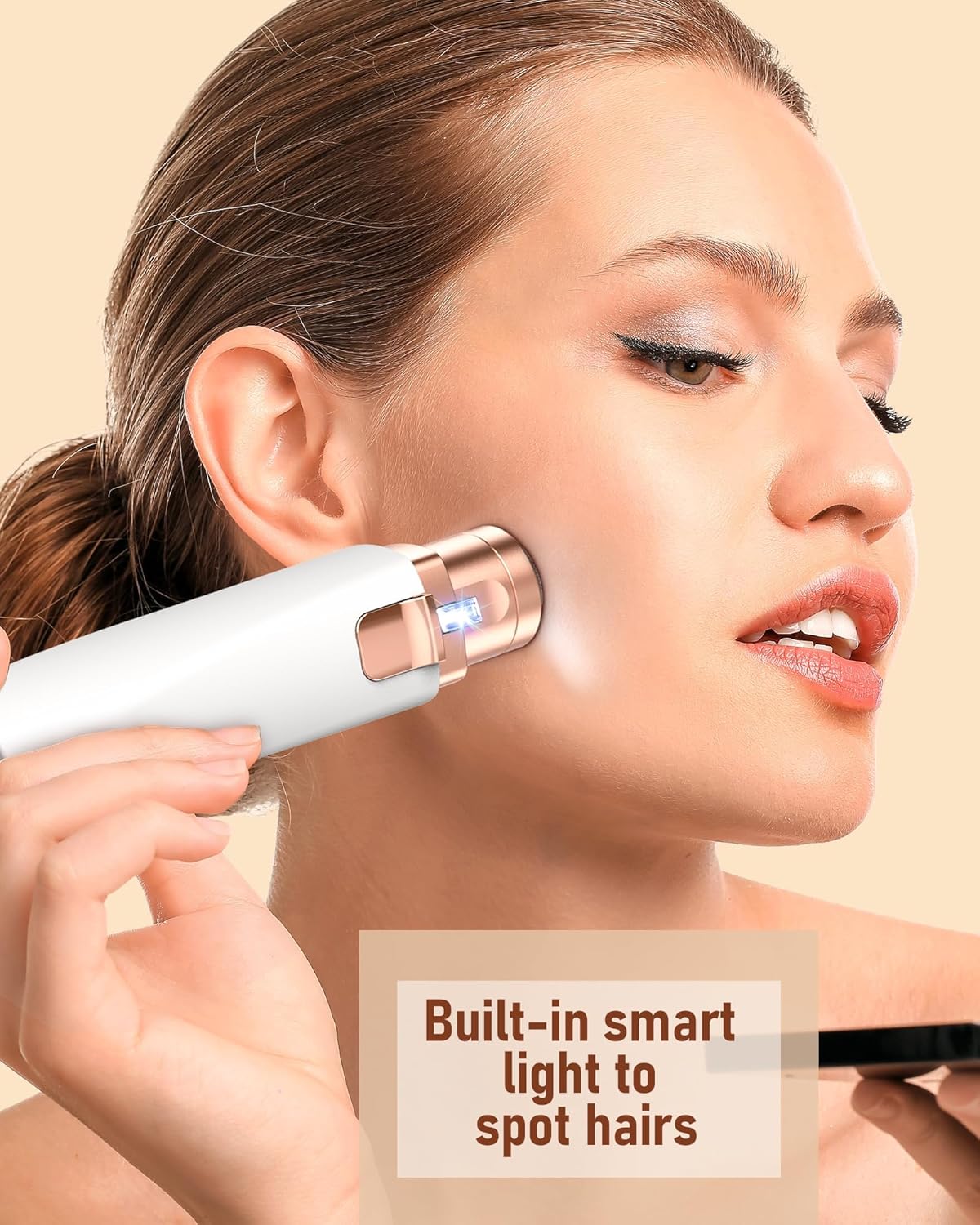 Eyebrow Trimmer Facial Hair Removal for Women: 2 in 1 Rechargeable Face Shaver with LED Light, Painless Electric Eyebrow Razor for Eyebrows, Upper Lip, Chin, Peach Fuzz & Fine Facial Hair