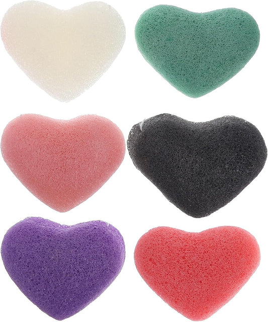 Beaupretty 6 Pcs Konjac Facial Sponges Heart Shaped Face Cleansing and Exfoliation Sponges Natural Cleaning Puff Scrubber for Women Men