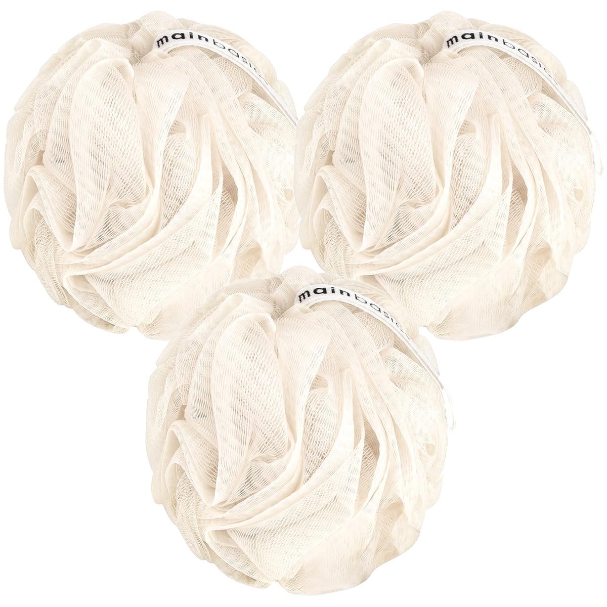 MainBasics Shower Loofah Sponge Pouf, Set of 3, Airy Blossom